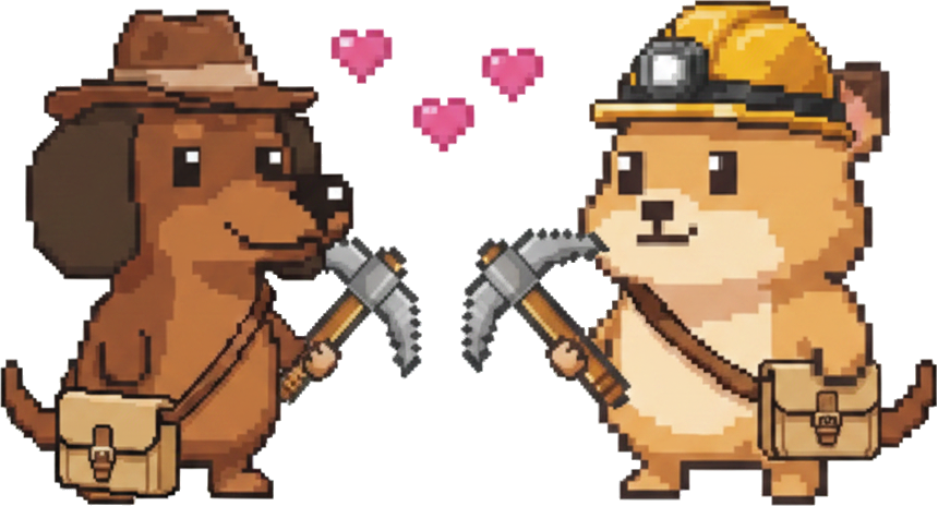 The dog in the fedora and the pika in the hard hat, hearts between them