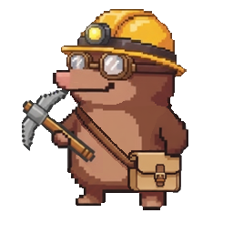 The mole in a hard hat with a pickaxe and satchel