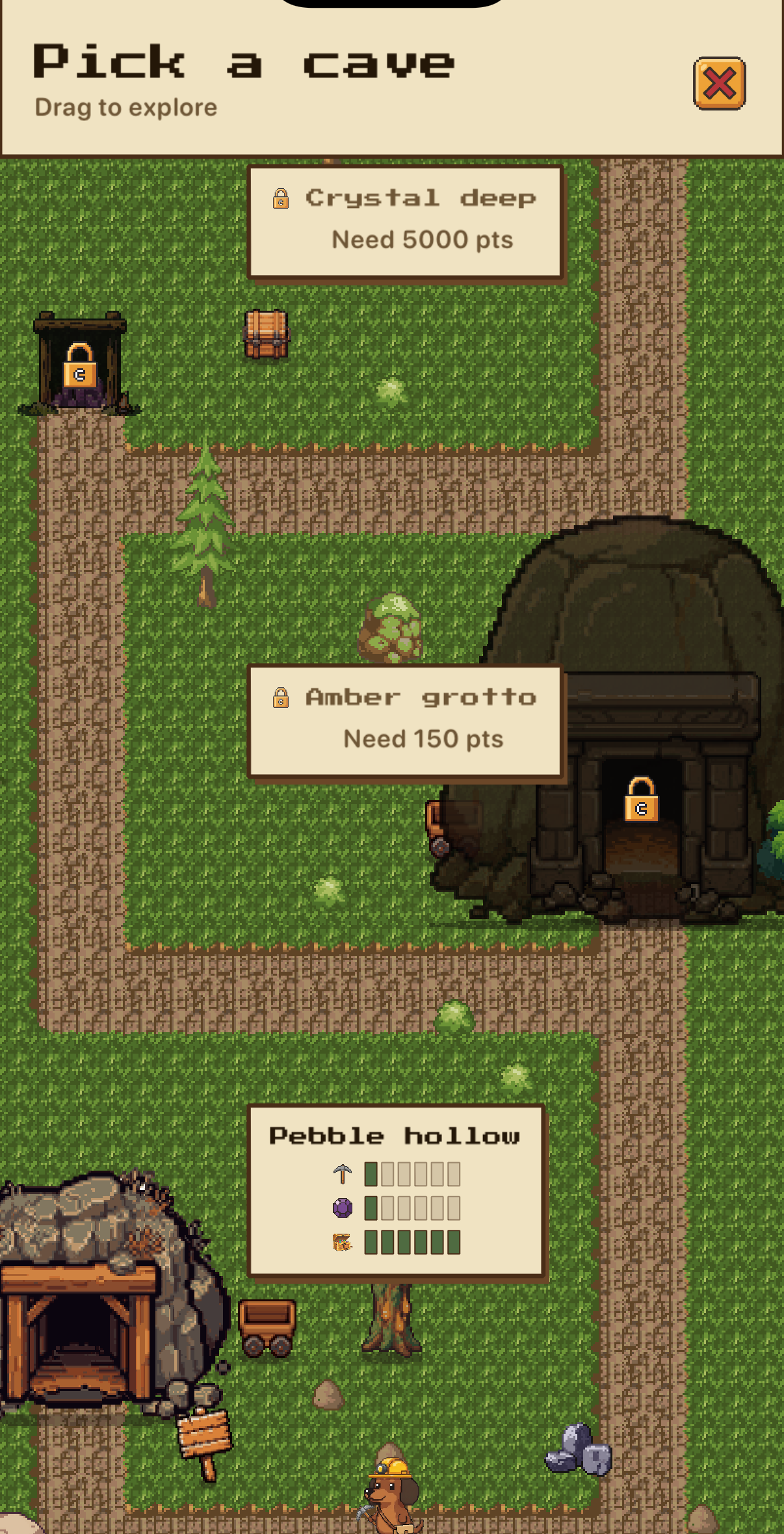 Enter a cave: pick where to dig
