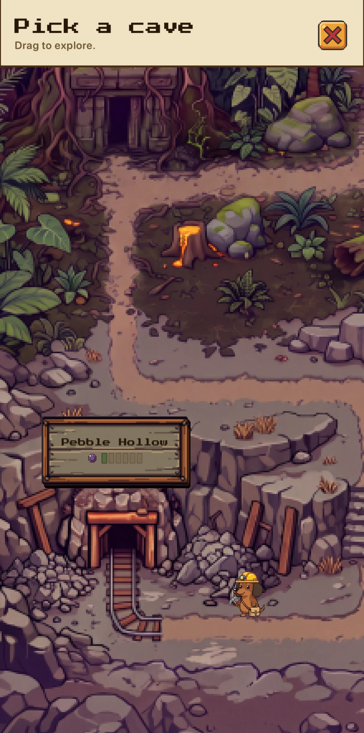 Enter a cave: pick where to dig