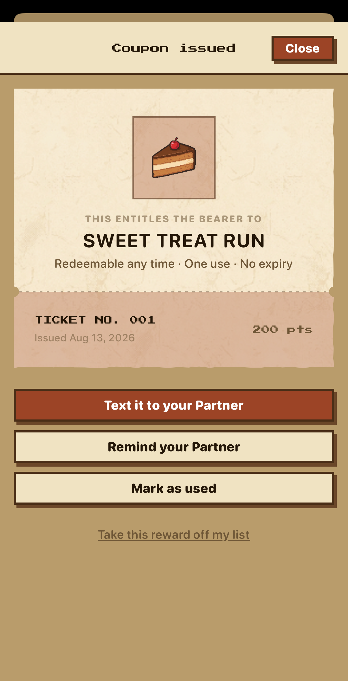A claimed coupon ready to send