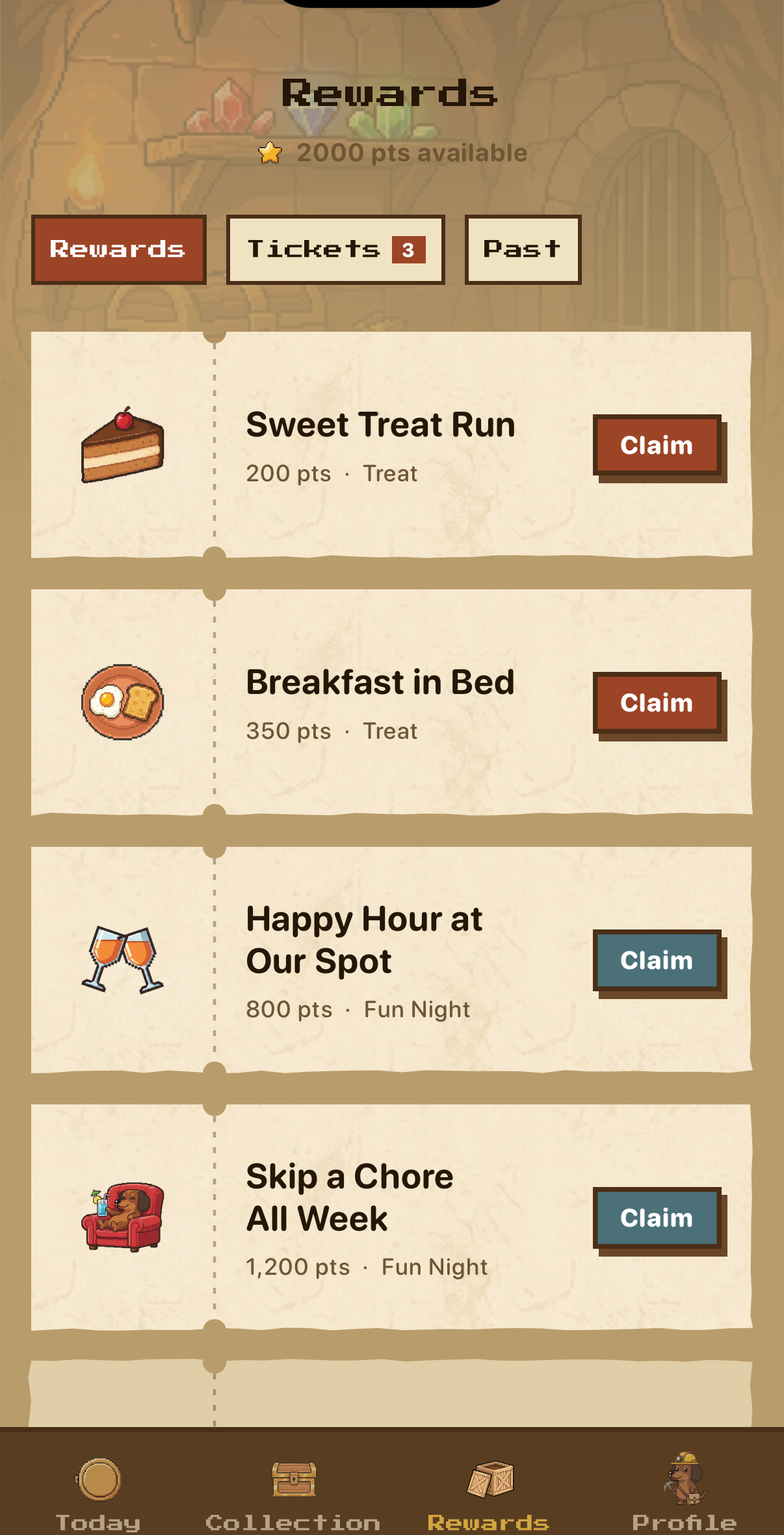 The Rewards board: tickets to claim