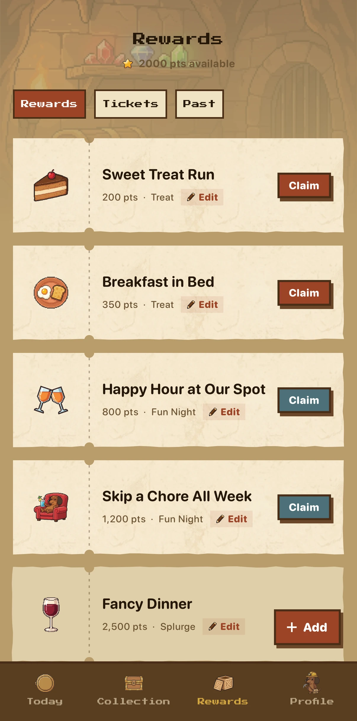 The Rewards board: tickets to claim
